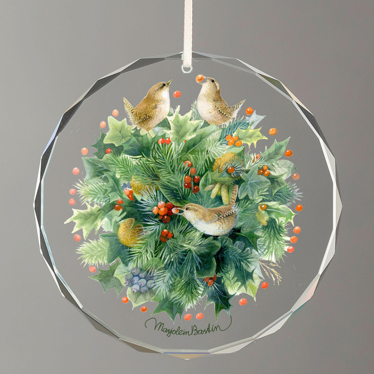 Feasting on My Christmas Decorations Birds Round Glass Christmas Tree Ornaments, Set of 6