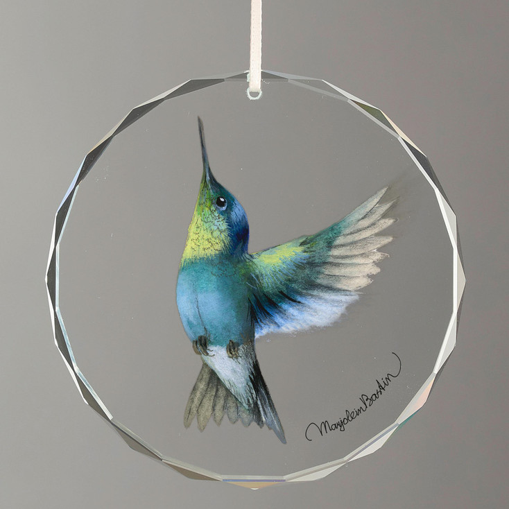 Crowned Woodnymph Hummingbird Round Glass Christmas Tree Ornaments, Set of 6