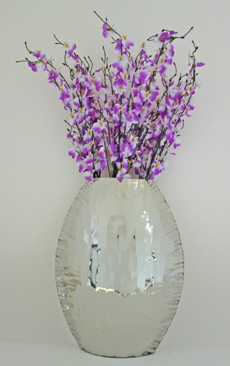 Large Crumpled Edge Stainless Steel Oval Vase