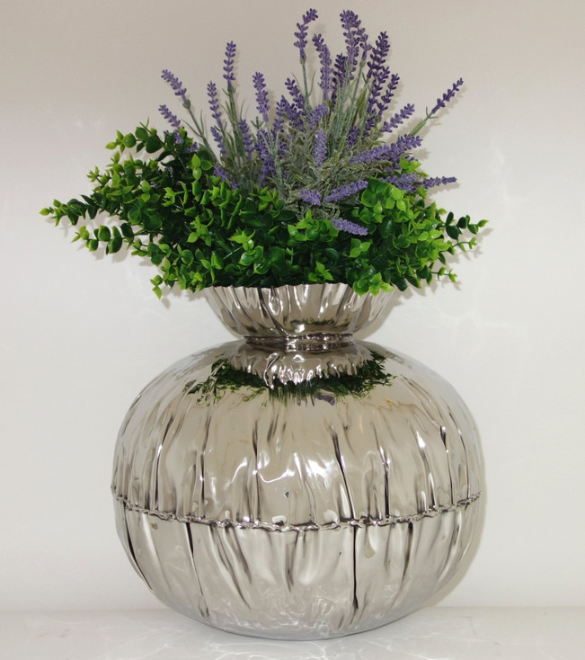 Large Crumpled Edge Stainless Steel Round Vase
