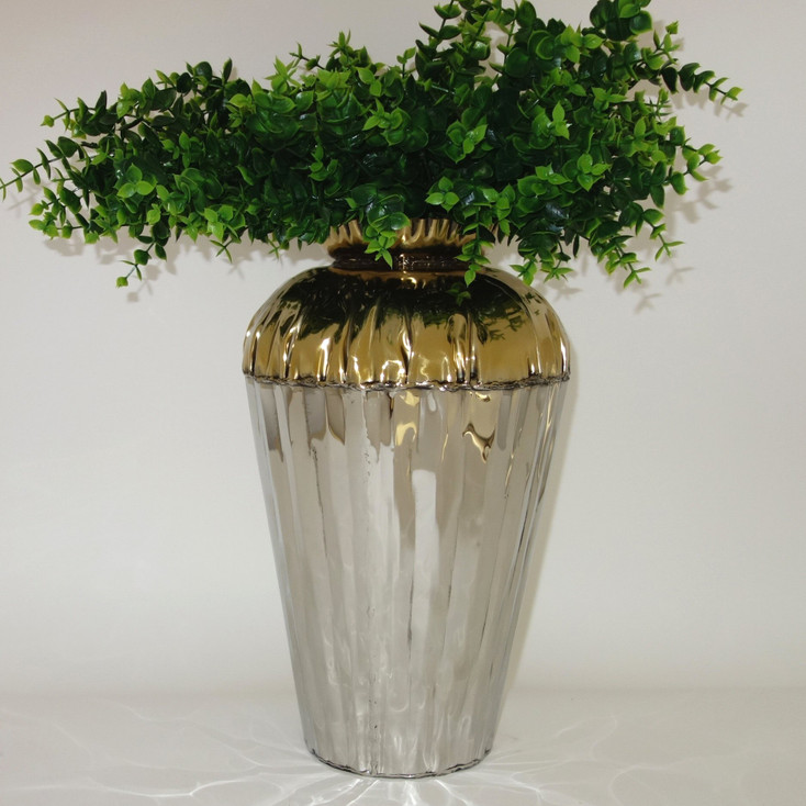 Large Crumpled Edge Stainless Steel Two-Tone Vase