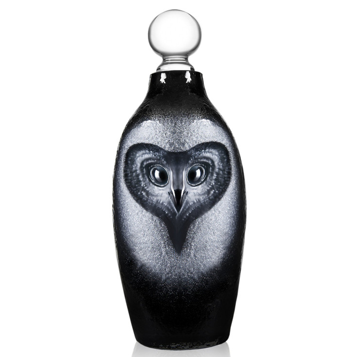 Strix Owl Bird Black Mouth Blown Crystal Decanter with Stopper by Mats Jonasson