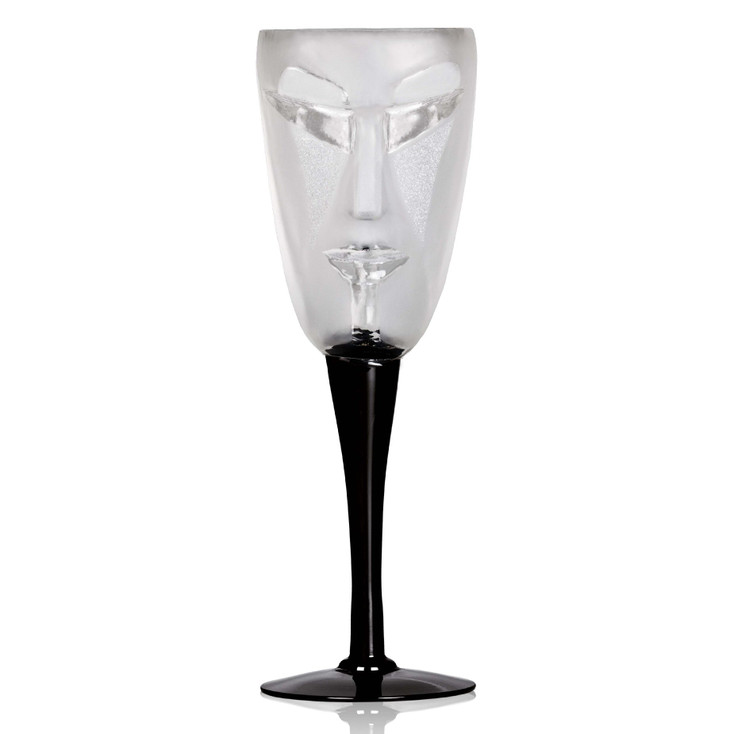 Kubik Clear Mouth Blown Crystal White Wine Glass with Black Stem by Mats Jonasson
