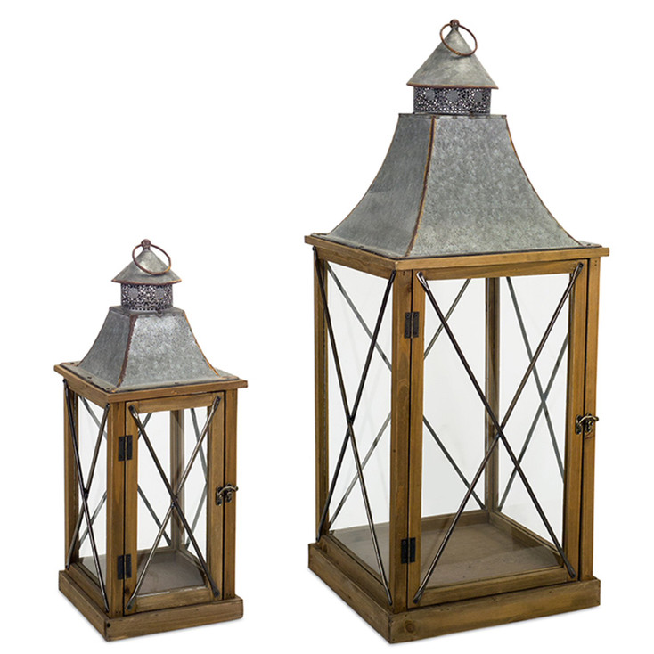Retreat Wood and Metal Candle Lanterns Candle Holders, Set of 2