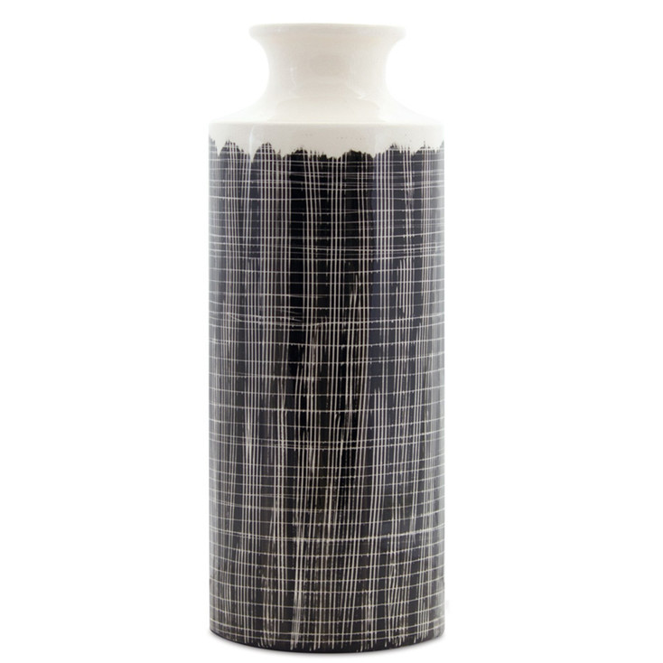 19.25" Black and White Modern Weave Terra Cotta Vase