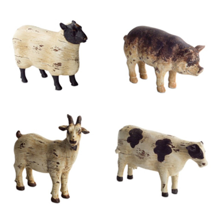 Sheep Pig Cow Goat Polystone Sculptures, Set of 8