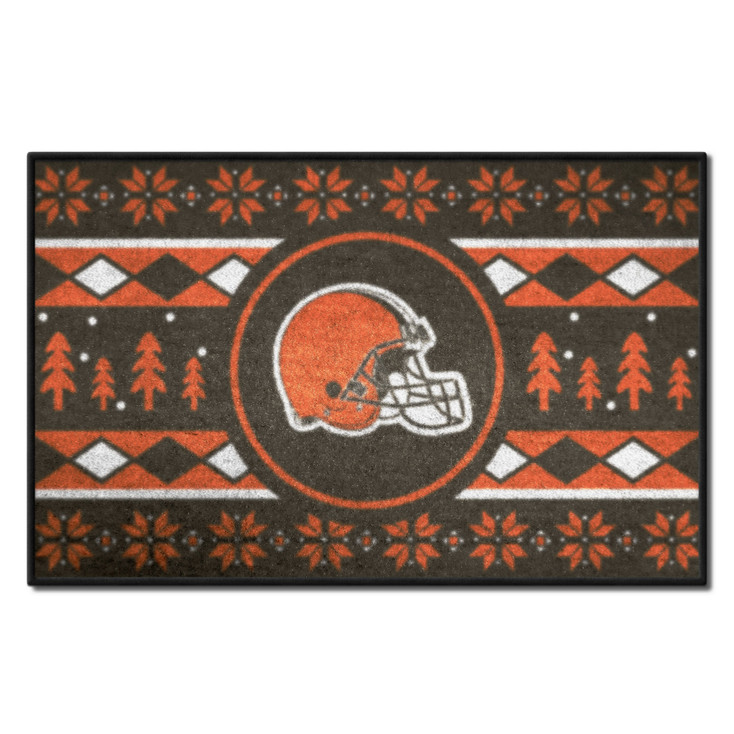19" x 30" Cleveland Browns Holiday Sweater Brown Rectangle Starter Mat
