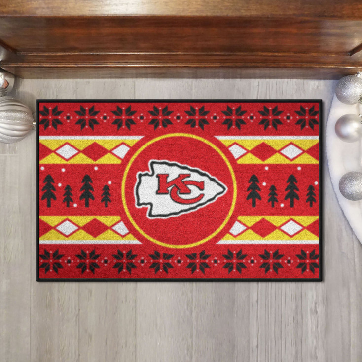 19" x 30" Kansas City Chiefs Holiday Sweater Red Rectangle Starter Mat