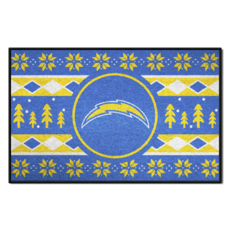 19" x 30" Los Angeles Chargers Holiday Sweater Navy Rectangle Starter Mat