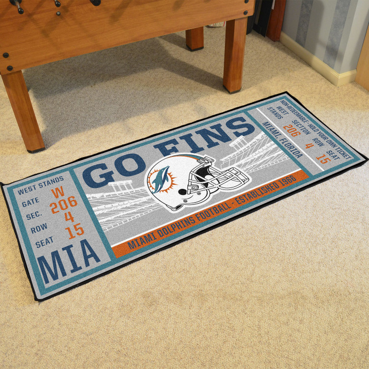 30" x 72" Miami Dolphins Ticket Rectangle Runner Mat