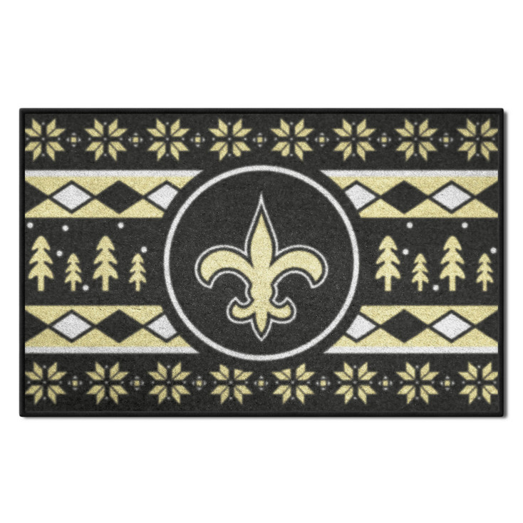 19" x 30" New Orleans Saints Holiday Sweater Black Rectangle Starter Mat