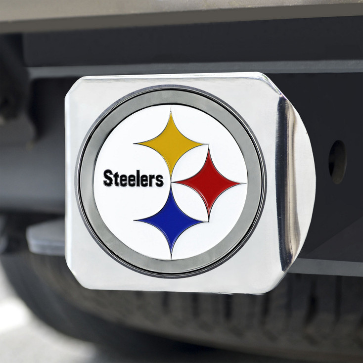 Pittsburgh Steelers Hitch Cover - White on Chrome