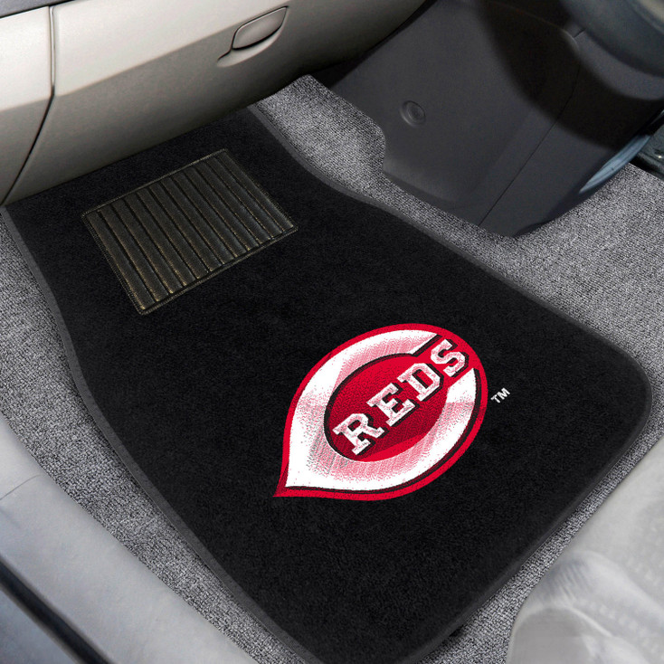 Cincinnati Reds Embroidered Black Car Mat, Set of 2