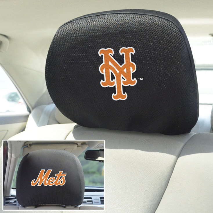 New York Mets Embroidered Car Headrest Cover, Set of 2