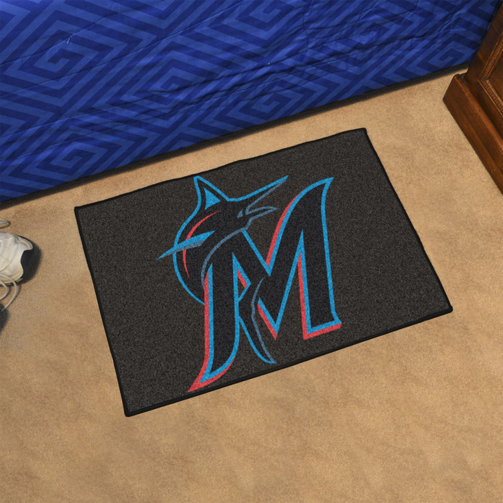 19" x 30" Miami Marlins Black Rectangle Starter Mat