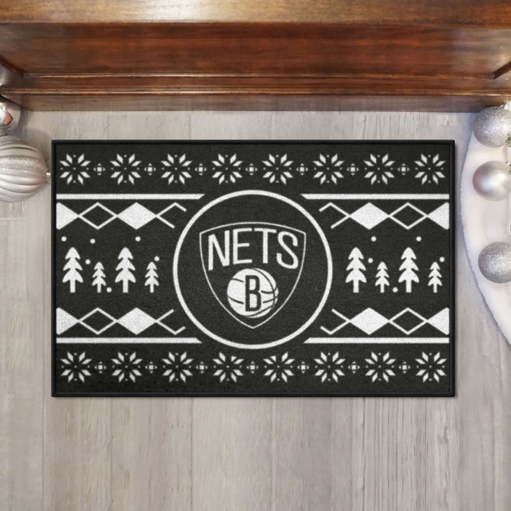 19" x 30" Brooklyn Nets Holiday Sweater Black Starter Mat