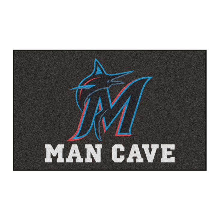 59.5" x 94.5" Miami Marlins Black Man Cave Rectangle Ulti Mat