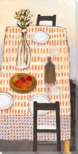 Orange Dot Table Wrapped Canvas Giclee Art Print Wall Art
