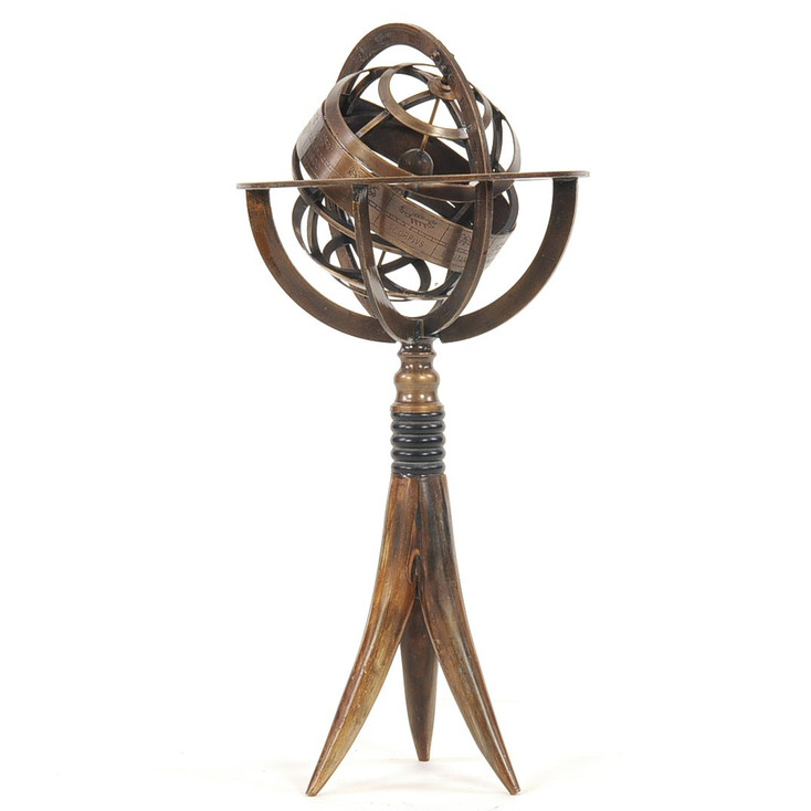 12" Brass Armillary Sculpture on Horn Stand