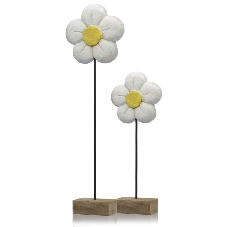 33" Natural and Black White Daisy on a Stand Sculpture