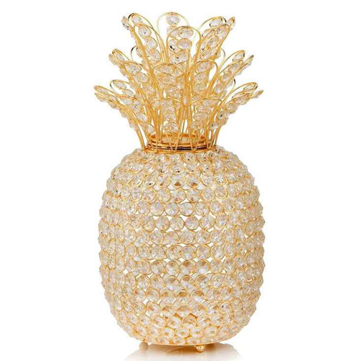 15" Faux Crystal and Gold Pineapple Sculpture