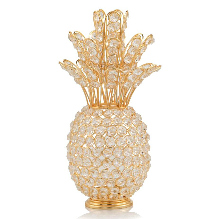 12.5" Crystal and Gold Iron Pineapple Sculpture