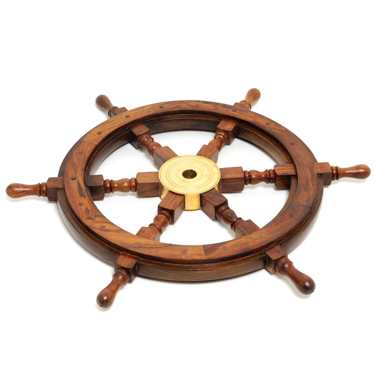 24" Ship Wheel Wood Sculpture