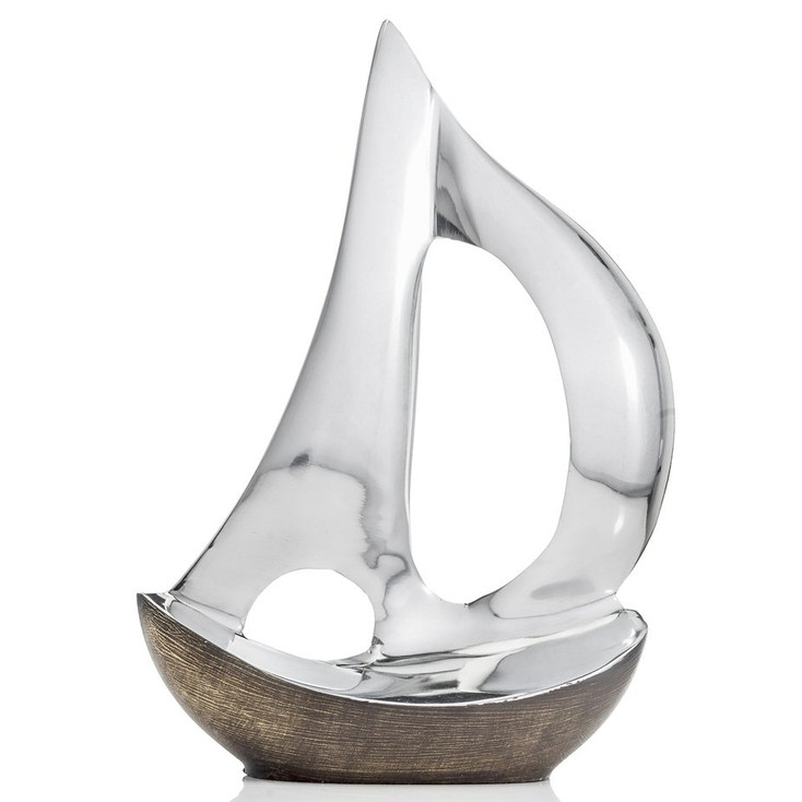 12" Silver and Brown Sailboat Aluminum Sculpture