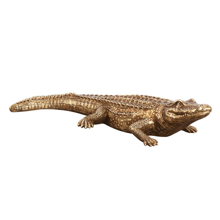 13" Golden Crocodile Polyresin Sculpture