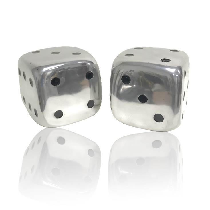 6" Silver Dice Aluminum Sculptures, Set of 2