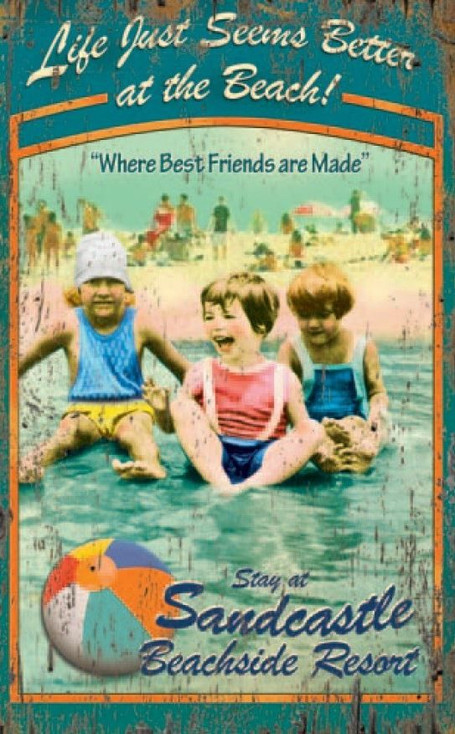 Custom Sandcastle Beach Resort Vintage Style Wooden Sign