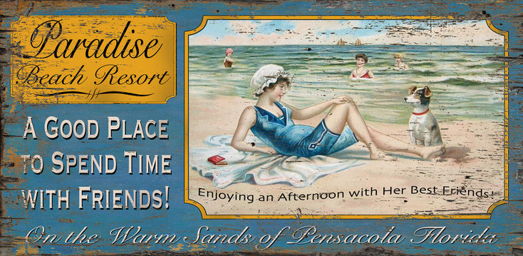 Custom Paradise Beach Resort Vintage Style Wooden Sign