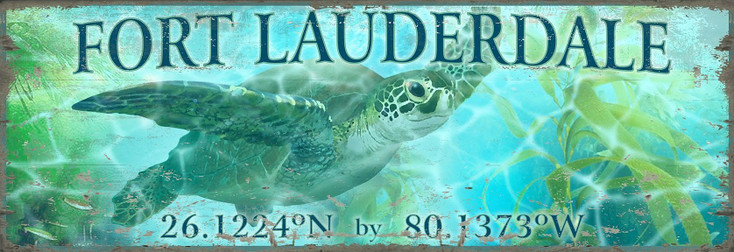 Custom Fort Lauderdale Turtle with Latitude Vintage Style Wooden Sign