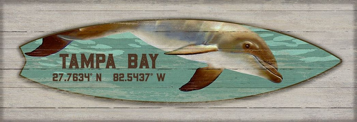 Custom Tampa Bay Latitude Dolphin Surfboard Vintage Style Wooden Sign