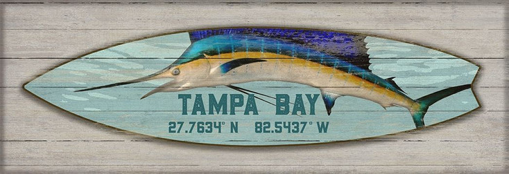 Custom Tampa Bay Latitude Marlin Surfboard Vintage Style Wooden Sign