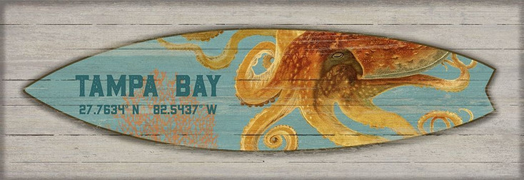 Custom Tampa Bay Latitude Octopus Surfboard Vintage Style Wooden Sign