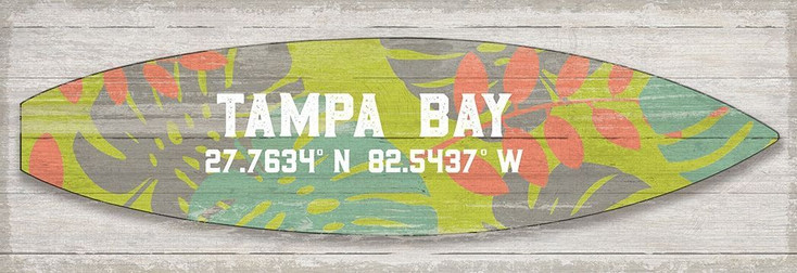 Custom Colorful Tampa Bay Latitude Surfboard Vintage Style Wooden Sign
