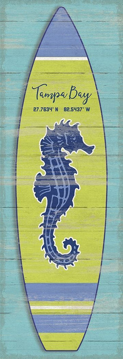 Custom Tampa Bay Latitude Seahorse Vertical Surfboard Vintage Style Wooden Sign