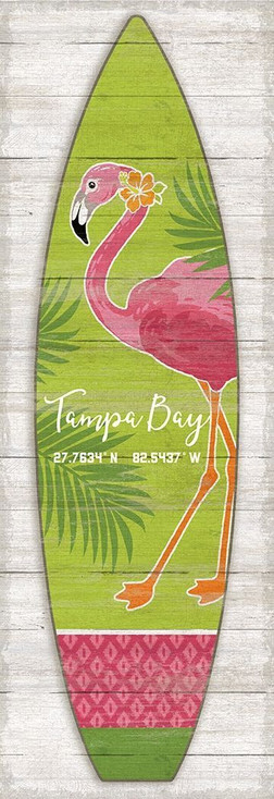 Custom Tampa Bay Latitude Flamingo Vertical Surfboard Vintage Style Wooden Sign