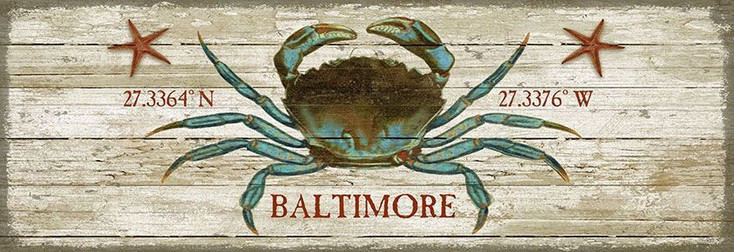 Custom Baltimore Blue Crab Latitude Vintage Style Wooden Sign