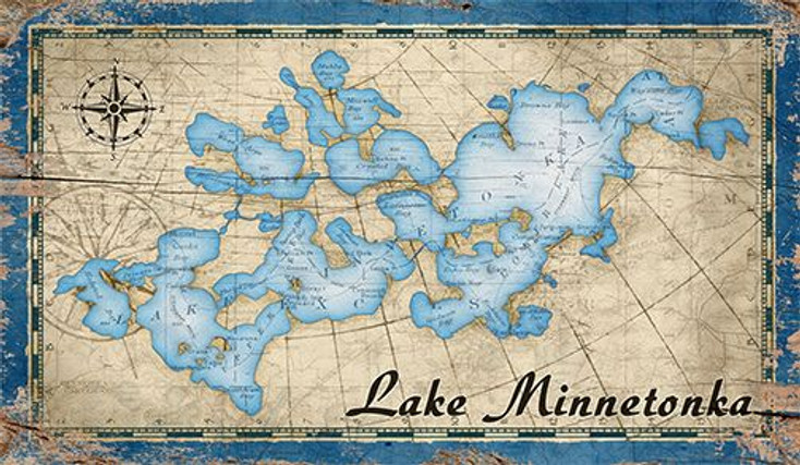 Lake Minnetonka Map Vintage Style Wooden Sign