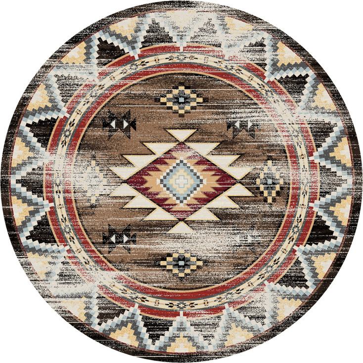 8' Bow Strings Distressed Brown Southwest Round Rug