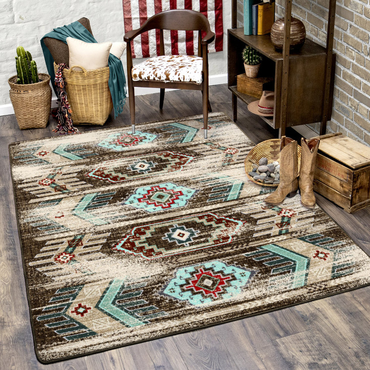 3' x 4' Carlsbad Distressed Turquoise Southwest Rectangle Scatter Rug