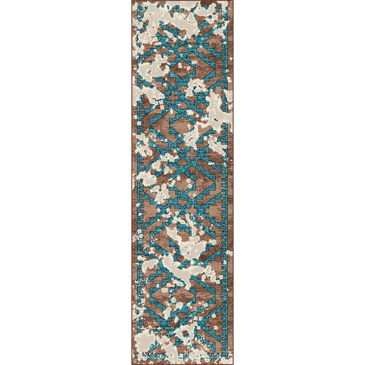 2' x 8' Distressed Fresco Turquoise Western Rectangle Runner Rug