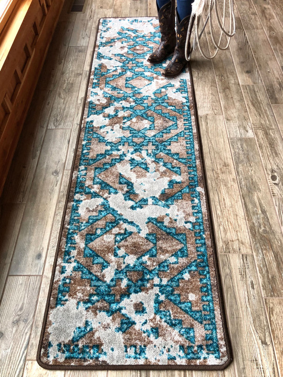 2' x 8' Distressed Fresco Turquoise Western Rectangle Runner Rug