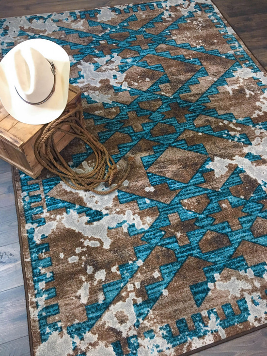 3' x 4' Distressed Fresco Turquoise Western Rectangle Scatter Rug