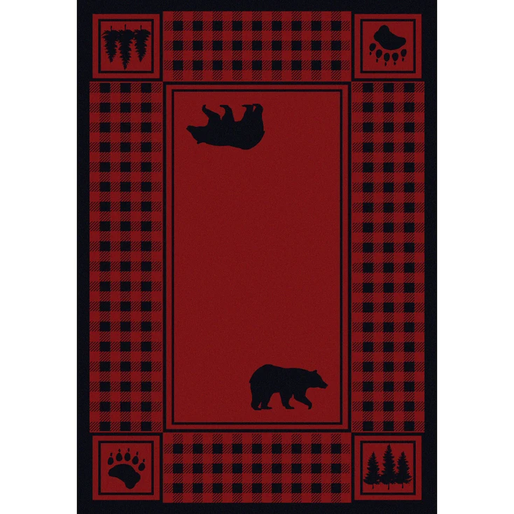 8' x 11' Bear Refuge Red Wildlife Rectangle Nylon Area Rug