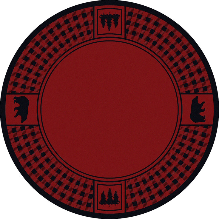 8' Bear Refuge Red Wildlife Round Nylon Area Rug