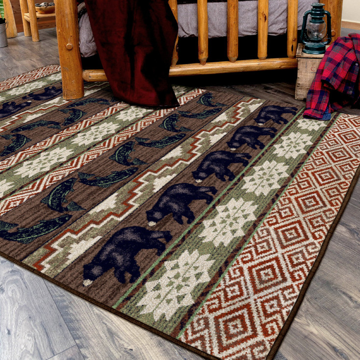 4' x 5' Bitter Root Bears and Fish Wildlife Rectangle Nylon Area Rug