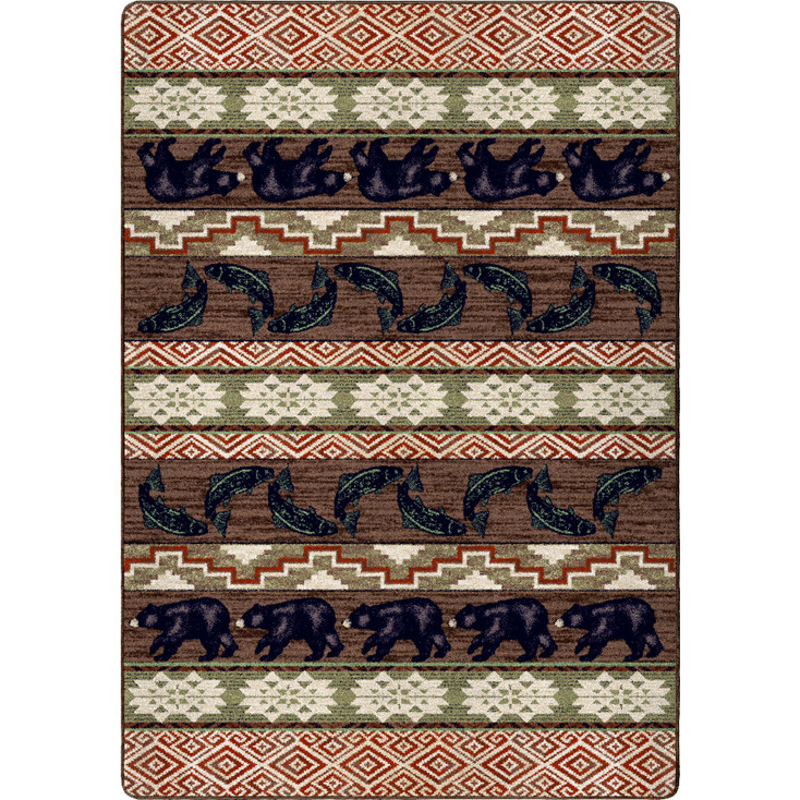 8' x 11' Bitter Root Bears and Fish Wildlife Rectangle Nylon Area Rug
